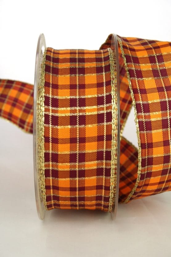 Karoband terra-orange-bordeaux , 40 mm breit, Weihnachtsband - weihnachtsband