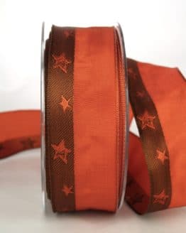 Exklusives Dekoband für Weihnachten, terra/braun mit Sternen, 40 mm breit - weihnachtsband