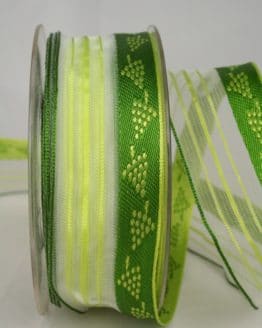 Dekoband mit Weinreben, grün, 40 mm mit Drahtkante - dekoband-mit-drahtkante-dekoband