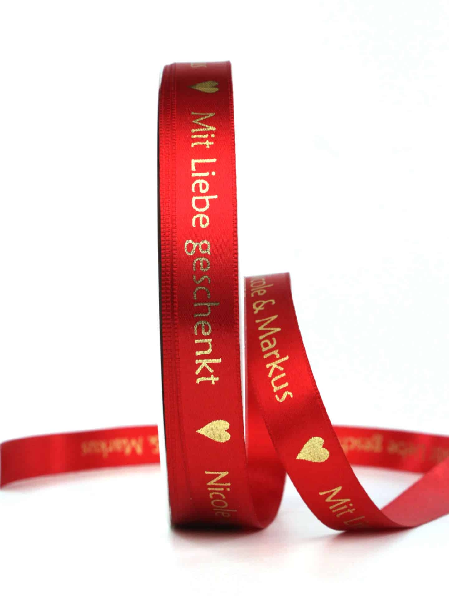 Geschenkband "Mit Liebe geschenkt" + Ihr Name, rot/gold, 15 mm breit - weihnachtsband, geschenkband-weihnachten-weihnachtsbaender, weihnachtsbaender, geschenkband-fuer-anlaesse-geschenkbaender, geschenkbaender, personalisierte-baender