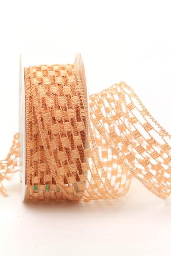 Gitterband lachs, 40 mm breit - dekoband-mit-drahtkante-dekoband, gitterband, 50-rabatt