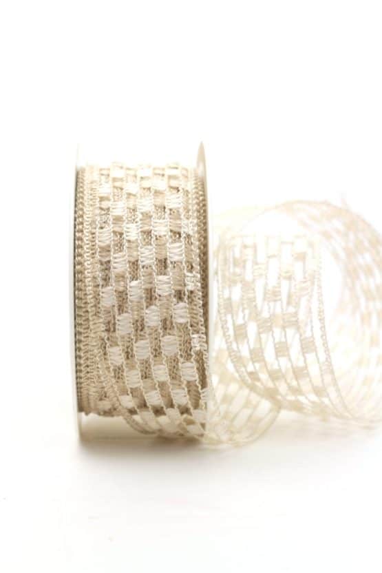 Gitterband creme, 40 mm breit - gitterband, 50-rabatt, dekoband-mit-drahtkante-dekoband