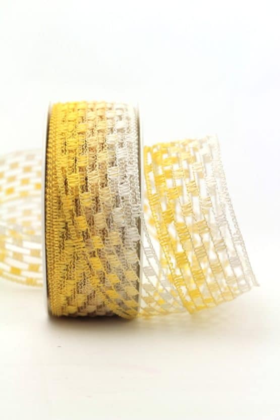Gitterband mehrfarbig gelb, 40 mm breit - gitterband, 30-rabatt, dekoband-mit-drahtkante-dekoband