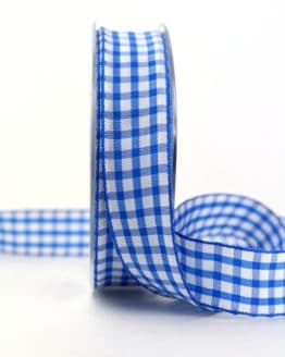 Karo-Geschenkband blau-weiß, 25 mm breit - karoband, karierte-baender, geschenkband-kariert, 50-rabatt