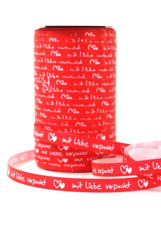 Poly-Ringelband (Kräuselband) 10 mm, mit Liebe verpackt - outdoor-baender, geschenkband-mit-herzen, geschenkband-fuer-anlaesse, polyband