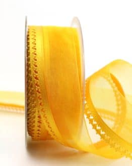 Organzaband gelb, 40 mm, mit Designkante - organzaband-gemustert