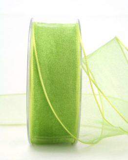 Organzaband mit Drahtkante, hellgrün, 40 mm breit - organzaband-mit-drahtkante, geschenkband-dauersortiment