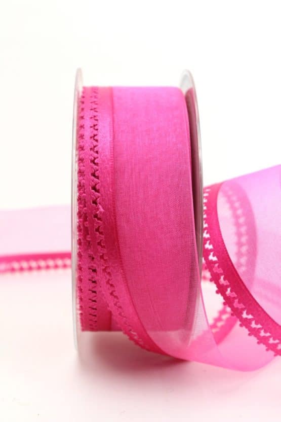 Organzaband pink, 40 mm, mit Designkante - organzaband-gemustert