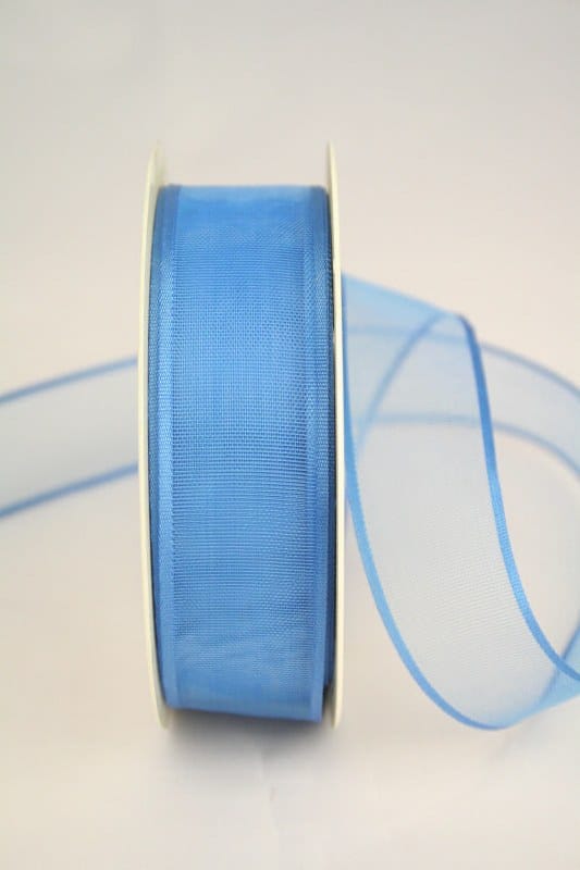 Organzaband mit Webkante, blau, 25 mm - sonderangebot, organzaband-einfarbig