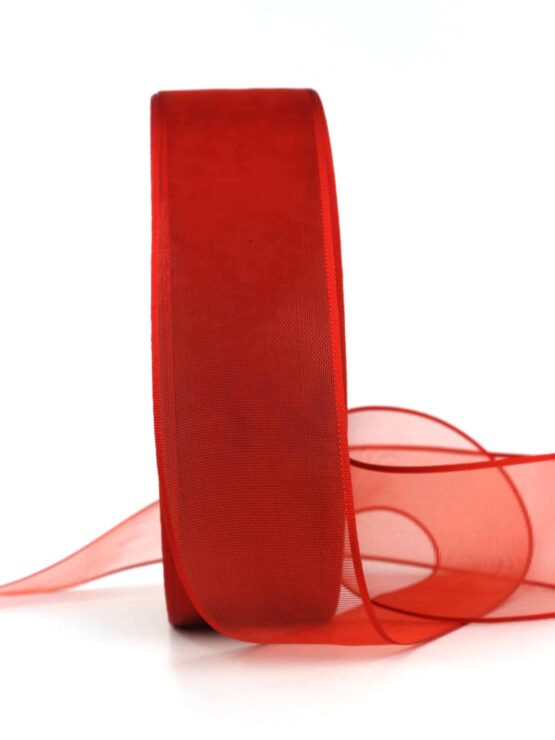 Organzaband mit Webkante, rot, 40 mm, 100 m Maxi-Rolle - organzabaender, sonderangebot, organzaband-einfarbig-organzabaender