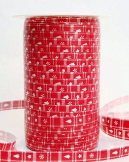 Poly-Ringelband 10 mm, rot mit silbernem Aufdruck - polyband