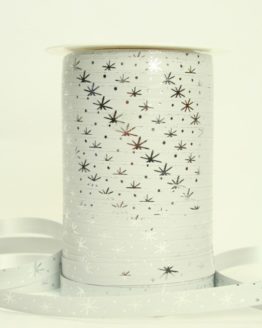 Poly-Ringelband 10 mm, weiß mit silbernen Sternen - polyband