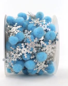 Pompom-Girlande mit Eiskristallen, hellblau, 25 mm - dekogirlande