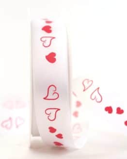 Satinband mit roten Herzen, 25 mm breit - hochzeitsdeko, valentinstag, muttertag, geschenkband-mit-herzen