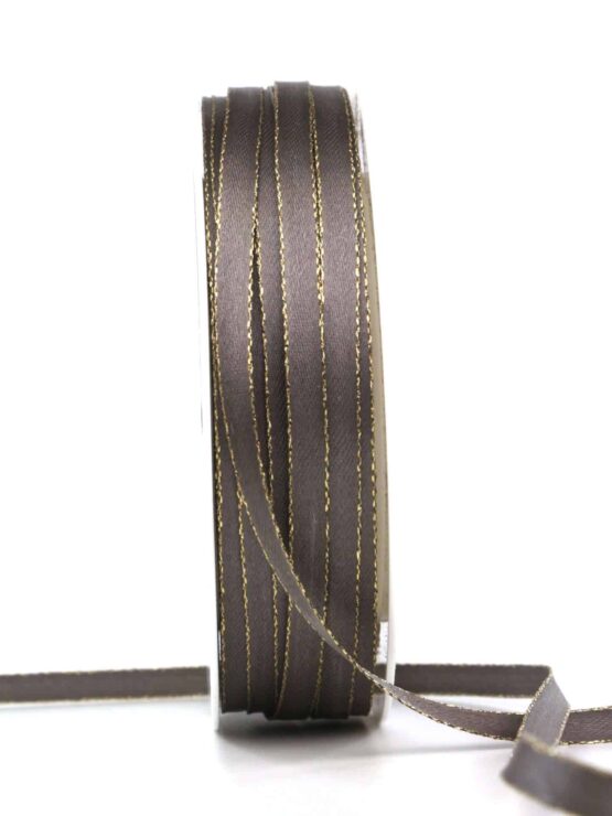 Satinband mit Goldkante, 6 mm breit, taupe - satinband-m-goldkante-satinbaender, geschenkband-weihnachten-einfarbig-weihnachtsbaender, geschenkband-weihnachten-weihnachtsbaender, weihnachtsbaender, satinbaender