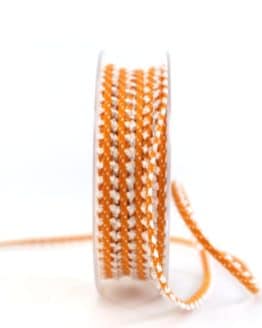 Schmales Dekoband, orange-weiß, 7 mm breit - geschenkband-gemustert, dekoband