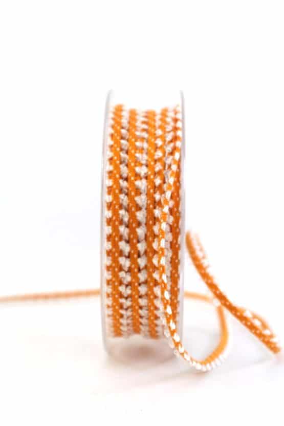 Schmales Dekoband, orange-weiß, 7 mm breit - dekoband, geschenkband-gemustert