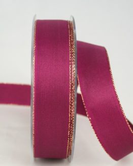 Uni Taftband mit Goldkante, 25 mm breit, himbeer - weihnachtsband, satinband-m-goldkante