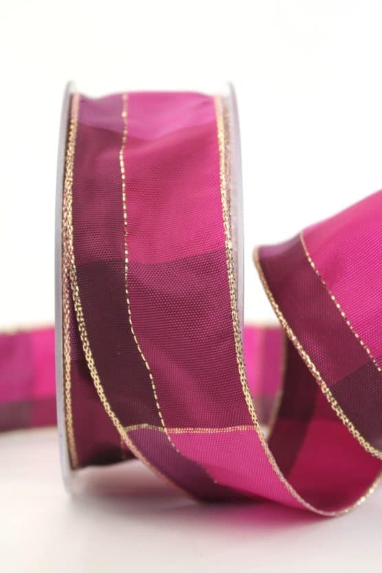 Karoband Weihnachten, pink-gold, 40 mm breit - webkante, karoband, geschenkband-weihnachten-kariert, geschenkband-weihnachten